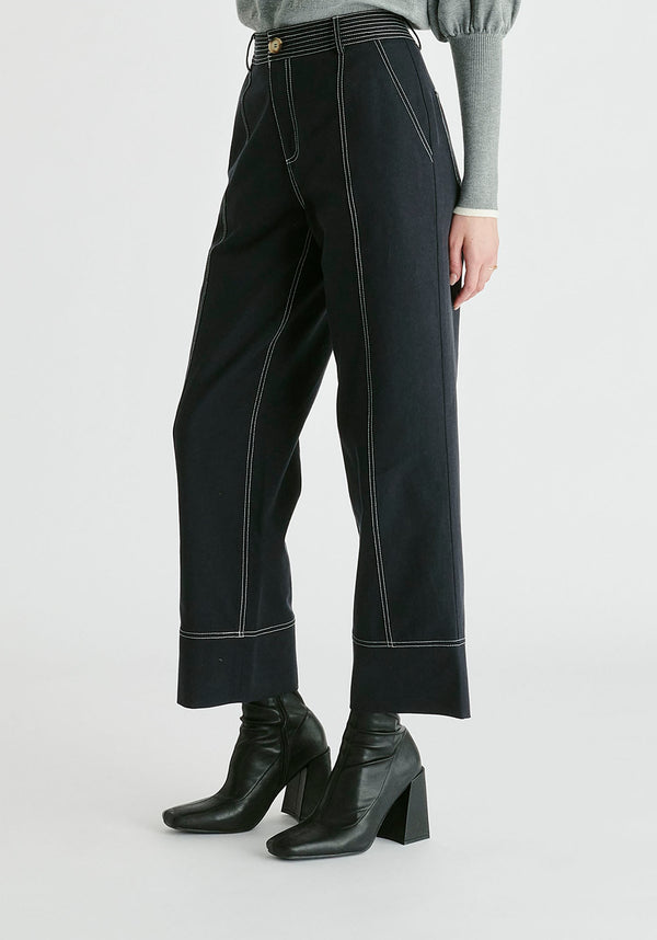 Chino Trousers with Contrast Stitching in Black Close up